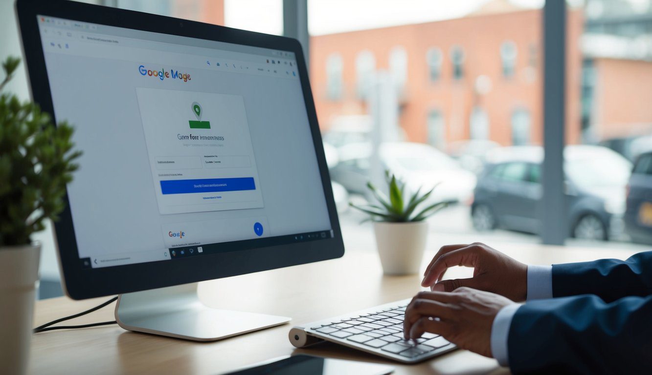 A person using a computer to submit their business information on the Google Maps website