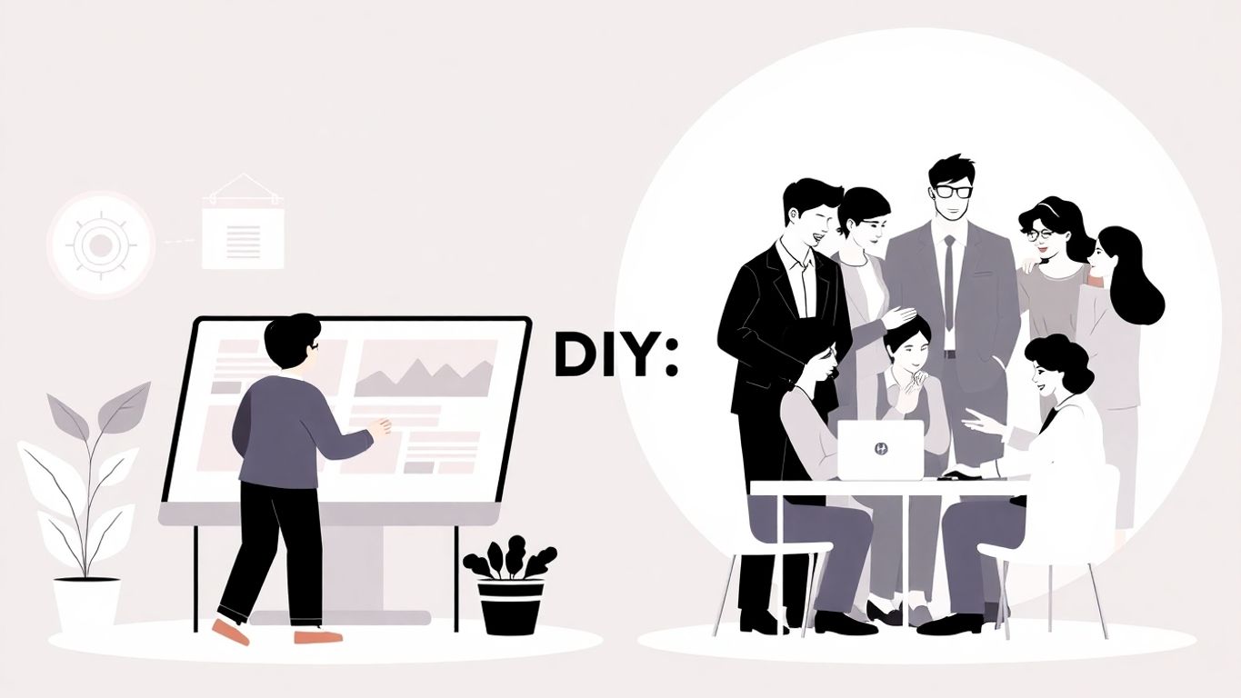 Illustration of DIY website management vs. hiring a service.